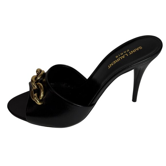 $1050 Saint Laurent black and gold high-heel mules with chain link size 8.5 - Picture 1 of 8